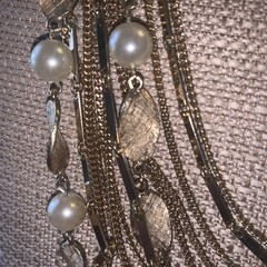 Multi 13 St Gold Tone Layered Necklace/Faux Pearls Bar Link,Curb Chains