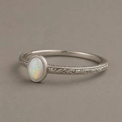 Natural Ethiopian Opal Ring 925 Sterling Silver Minimal Engraved Ring