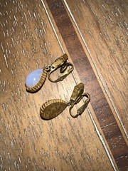 Vintage rare Crown Trifari Pave Rhinestones & Faux Opal Dangle Clip Earrings