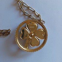 Retro Midcentury Gold Tone Vintage Shamrock Lucky 4 Leaf Clover Pendant Necklace