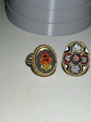 Two Vintage Italian Micro Mosaic Floral Chipped Glass Adjustable Rings