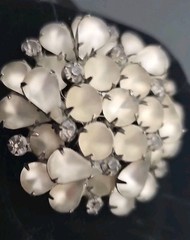 Dome Moonstone Brooch Elevated Glass Cabochon Rhinestone Pin Rhodium Plated