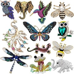 12 Pcs Vintage Rhinestone Brooch Set – Crystal Pins for Women, Retro Wedding Gif