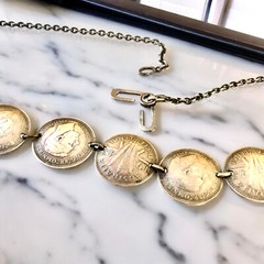 Silver Coins from Australia Necklace Three Pence 1943 Choker 15″