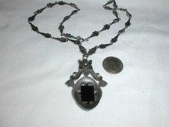 STUNNING~ ART DECO STERLING BLACK ONYX HAND SET MARCASITE NECKLACE!