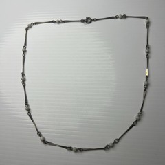Vintage Twisted Bar Link Necklace Boho White Glass Beaded Silver Tone 20″