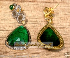 2.95ctw Rose Cut Diamond Emerald Studded Silver Vintage Stunning Earring Jewelry