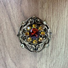 Vintage brooch – USSR jewelry – soviet orange stone – Czech Republic