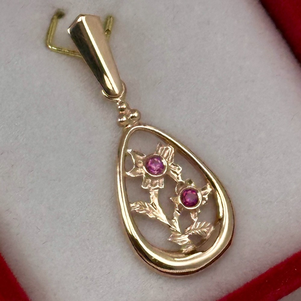 Chic Vintage Original Soviet Rose Gold 583 14k Pendant With Ruby 1,75 g.