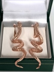 Vintage 1990-s 14 Ct Rolled Gold Long Solid Snake Earrings-Hallmarked 585 RG