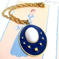 Vtg Runway Rare NAPIER Blue Enamel White Cab Pendant Necklace Book Pc BERTOLLI