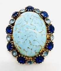 Large Czech Hubbell Glass & Jewel Tone Rhinestone Brooch Vintage Jewelry