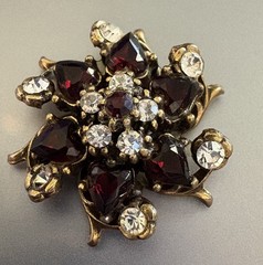 Vintage Bohemian Red Garnet Chaton Rhinestone Cluster Earring Craft Component