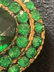 Atq 1920s Czechoslovakian Czech Emerald Green glass Tiered Art Deco brooch Pin