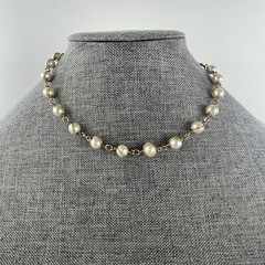 Sarah Coventry Gold Tone Wire Wrapped Faux Pearl Necklace 18″Vintage
