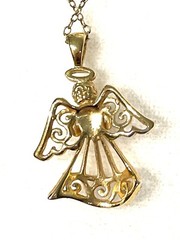 JCM Silver 925 Gold Two Tone Open Work Filigree Angel Pendant Necklace Vintage