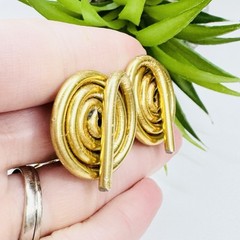 Vintage Jeff Lieb Industrial Brutalist Metal Spiral Gold Tone Clip On Earrings