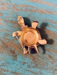 Vintage Baby Tooth Pearl TURTLE Hidden Locket Brooch Rhinestone Costume Jewelry