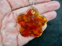 Vintage-Bead Ball Chain W/Glass Flower Slide AMBER Colors Necklace