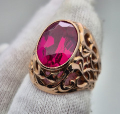Vintage Soviet 14K Rose Gold Ring 583 with Stone • 11g • Original USSR Jewelry