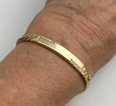 Vintage Gold Tone 6MM Wide Solid Link & Name Plate w/ Clear Crystals Bracelet 7″