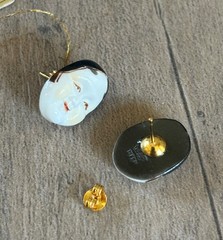 Toshikane Porcelain Geisha Mask Face Earrings Gold Posts, Original Box Japan
