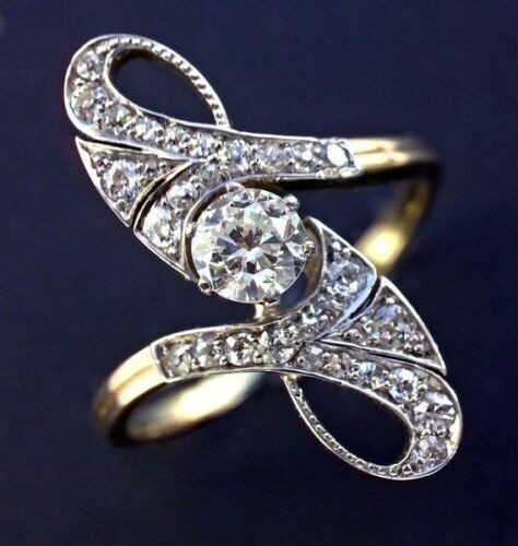 Art Deco Vintage 1.40 Ct White Diamond Engagement Ring 14K Yellow Gold Plated