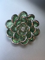 Estate Layered Ombre Shades of Green Flower w Clear Rhinestone Center & SIlverto