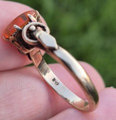 Antique 18K Yellow Gold Orange Fire Ethiopian Opal Ring Old Estate Jewelry