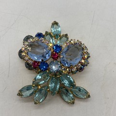 Juliana D&E Brooch/Pin OWL Aquamarine & Turquoise Rhinestone 2×2” Beautiful