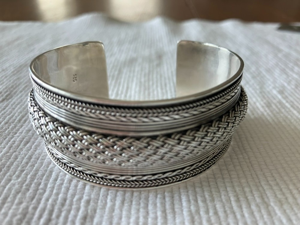 Vintage Sterling Silver Braided Cuff Bracelet ITALIAN