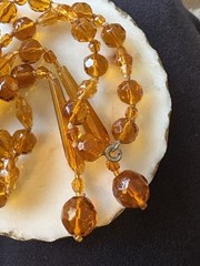 Art Deco Czech glass necklace faceted beads glass amber colored Hand knotted 24”