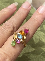 Vintage Mothers ring Sample Brass Gold Plated Multicolor Gemstone Band Size 7.75