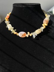 Vintage Agate Pearl And Other Semi-Precious Stones Beaded Necklace