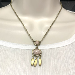 SHB Goldtone Brown/Tan Stone Cabochon Dangle Necklace