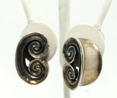 Vintage Sterling Silver Fancy Spiral Oval Clip On Earrings Mex 925
