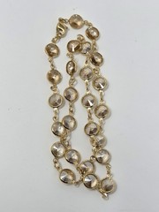 Champagne Crystal Bezel Necklace Gold Tone Vintage 17.5 Inches Sparkly!