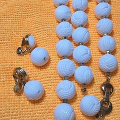 White Round Plastic Bead Necklace & Clip-On Earrings Jewelry Set for Women