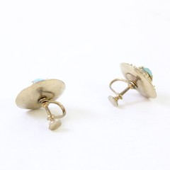 Vintage Blue and Clear Rhinestone Silver-Tone Round Screw Back Earrings