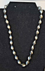Vintage Gray Swirl Marbled Lucite Acrylic ? Bead Necklace Oval Retro MCM 17 In