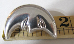 Sterling Silver Crescent Moon Pin Brooch Celestial Smiling Face Vintage SU 925