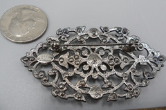 Filigree Brooch Rhinestone Floral Tulip Victorian Edwardian Medieval Titanic EUC