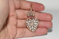 Antique Circa 1900s 12k Gold Natural Rose Cut Diamond Heart Pendant Necklace