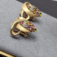 Vintage H. Stern 18K Gold Multicolor Rainbow Stones CLIP Earrings Mid Century