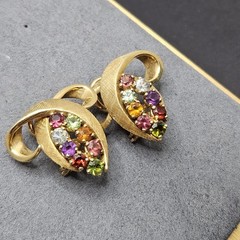 Vintage H. Stern 18K Gold Multicolor Rainbow Stones CLIP Earrings Mid Century