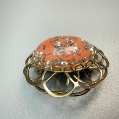 Vintage Gold Tone Confetti Lucite Brooch MCM 1950s
