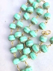 VINTAGE EGYPTIAN MUMMY SARCOPHAGUS PENDANT URANIUM GLASS BEAD NECKLACE SET OOAK