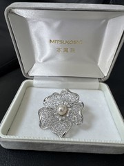 Vintage Mitsukoshi Brooch/Pendant Cultured Pearl Orig Velvet Box Japan
