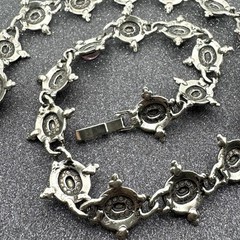 Vintage Silver Beaded & Marcasite Collar Necklace, Bezel Set With Pink Cabochons