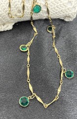 Vintage Bezel Set Green Crystal Station Necklace Bar Link Chain 23”